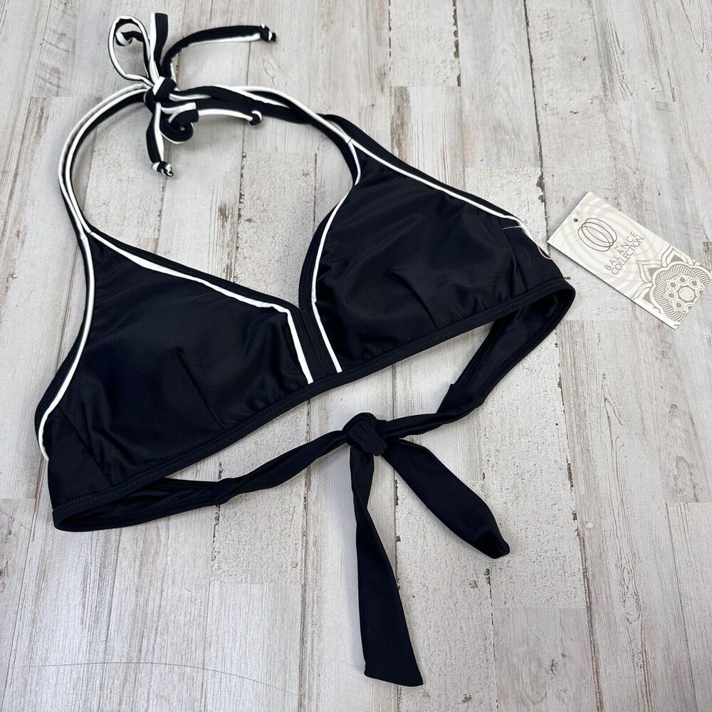 Balance Collection Bikini Swim Top Triangle S‎ Black Jamaica Tie Back NEW